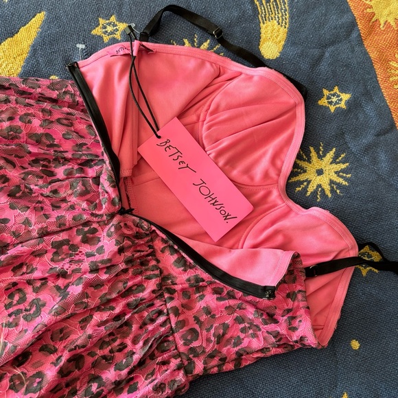 betsy johnson pink leopard corset midi dress - Picture 5 of 6